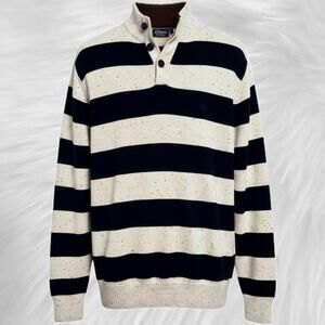 Chaps Men’s Black Cream Big Stripe Mock Neck Sweater Sz L